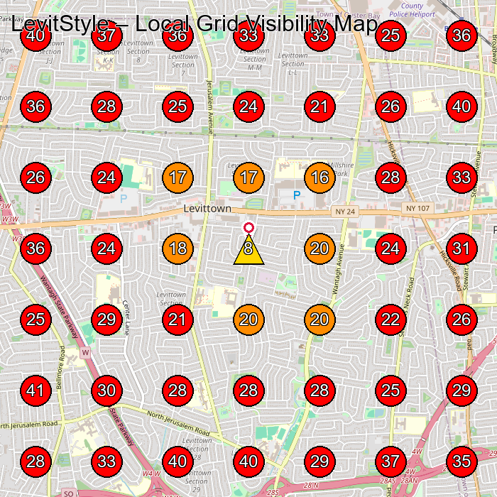 LevitStyle GeoGrid visibility map for General Contractor in Levittown